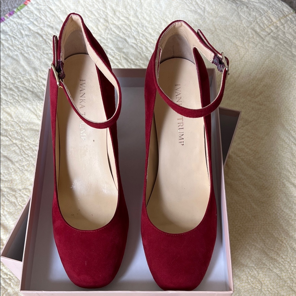 Ivanka Trump Burgundy Suede Ankle-Strap Pumps